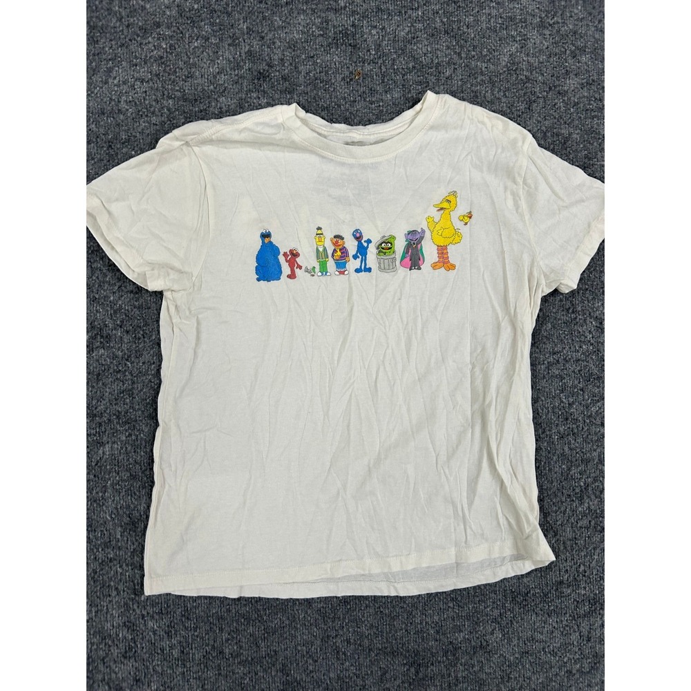 Sesame Street T-Shirt Womens Size Large White Character Graphic Cotton Crew Neck